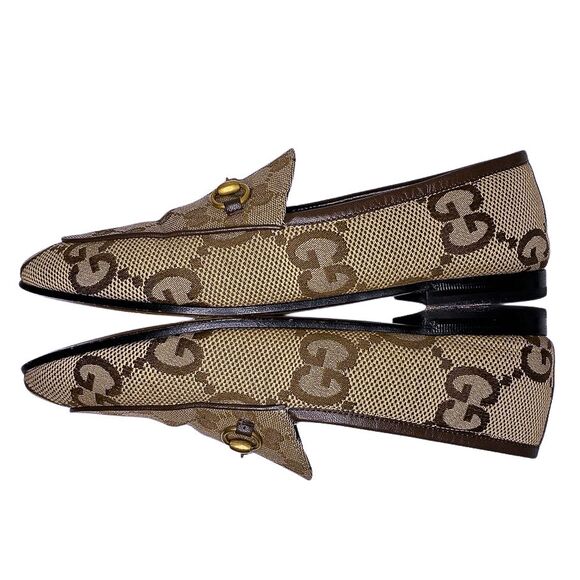 Gucci Jordan Jumbo GG Canvas Loafers Rosewood Beige Horsebit Slip-On Flats 39 - Picture 6 of 11